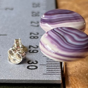 E3125 Round large wampum quahog sterling silver earring studs
