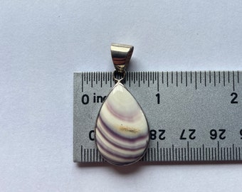 Pear shaped wampum quahog sterling silver pendant
