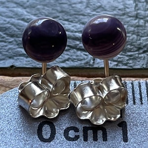 5, 6, and 7mm ball wampum quahog stud sterling silver earrings