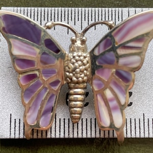B1020 Butterfly brooch pin quahog wampum sterling silver
