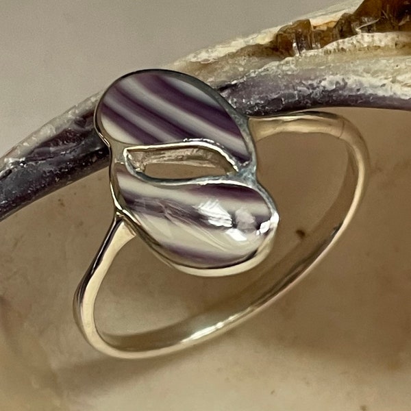 R1002 Yin Yang wampum quahog ring sterling silver