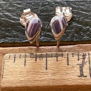 E1004 Pear shaped wampum quahog sterling silver earring studs.