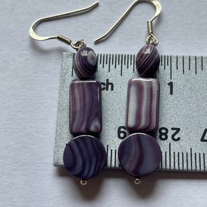 Wampum quahog drop earrings 3 beads sterling silver