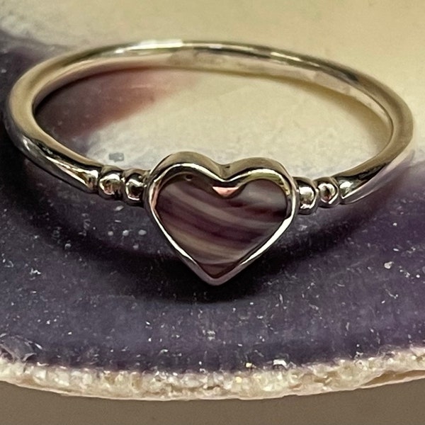 R1020 Heart quahog wampum sterling silver ring