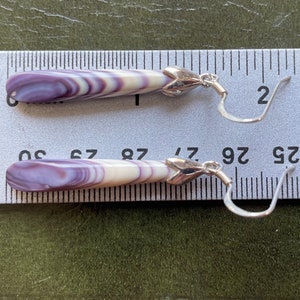 E3092 Long angled wampum quahog earrings Sterling Silver