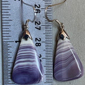 E3096 Long Triangle wampum quahog earrings sterling silver