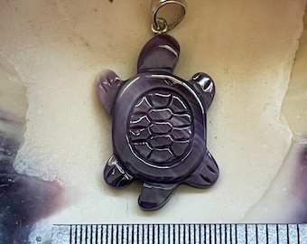 P3338 Turtle wampum pendant sterling silver