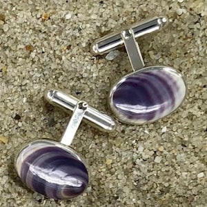 CL1000 Cuff Links wampum Sterling silver purple quahog shell