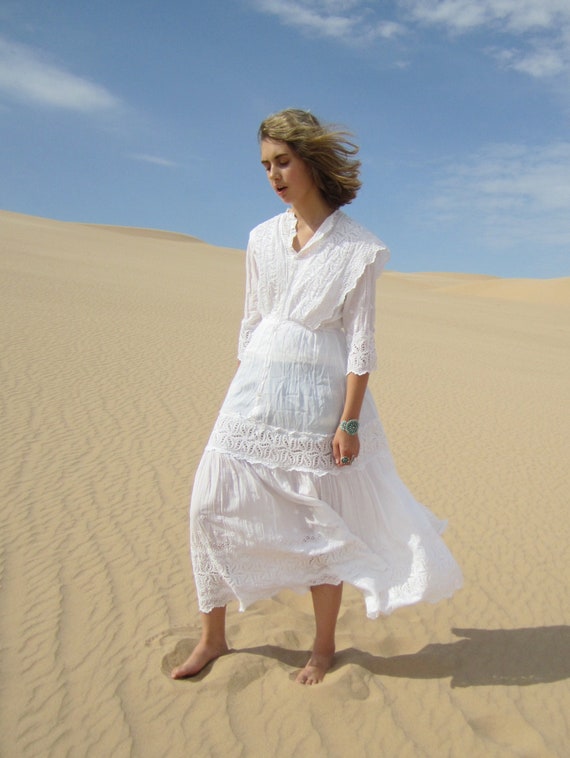 Antique Edwardian Embroidered Eyelet Lace Dress