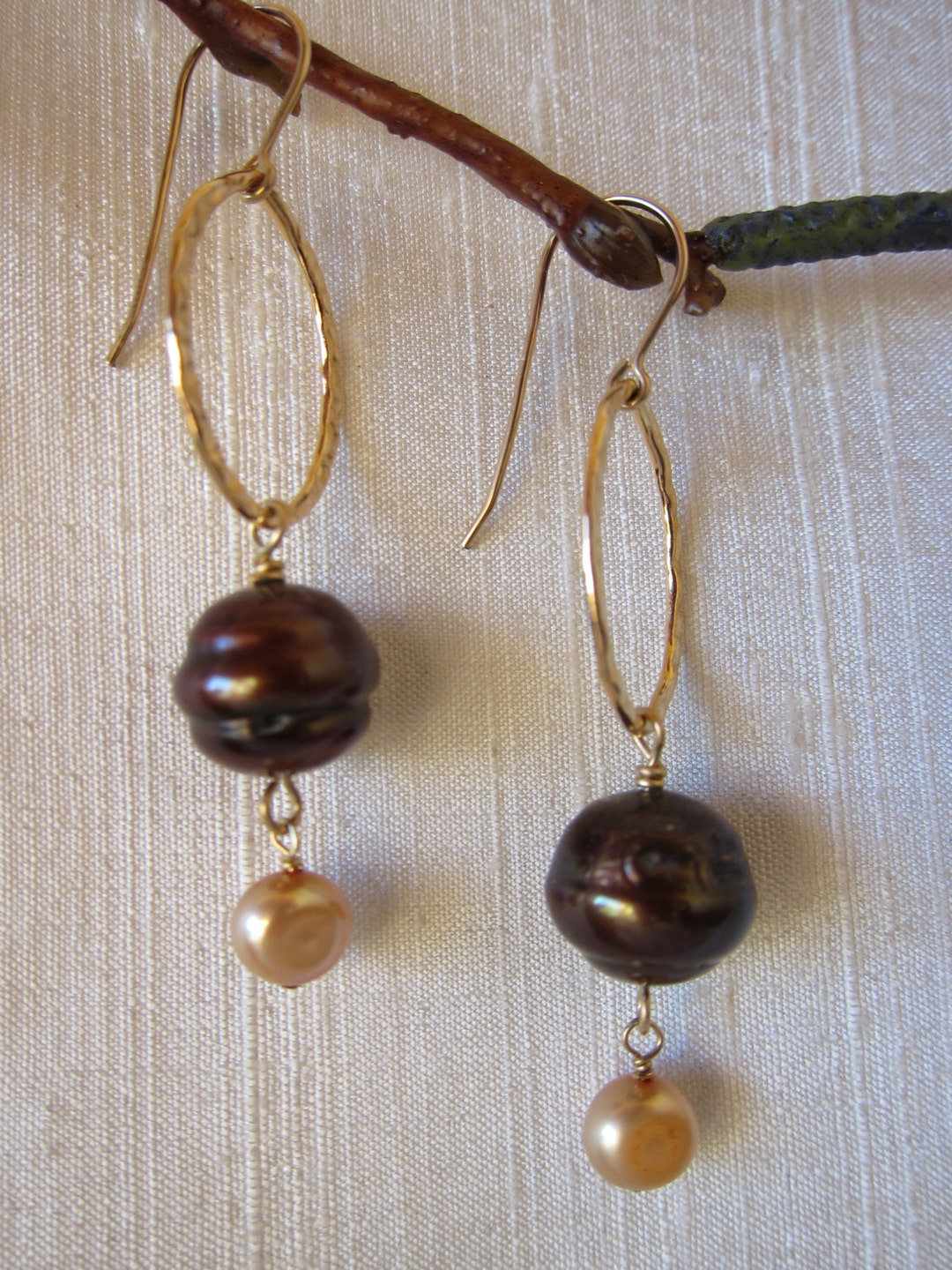 Brown and Gold Pearl 14K Gold Filled Handmade Earrings - Etsy