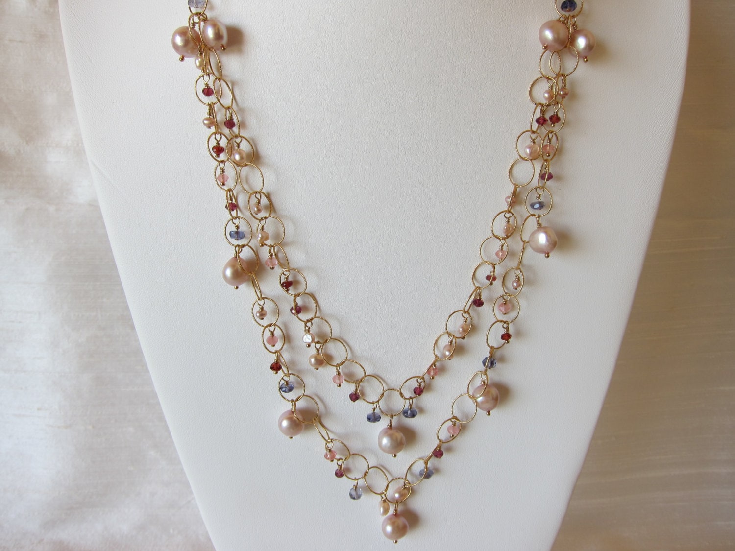 Iolite Garnet Quartz Pearl Handmade Necklace With 14K Gold - Etsy