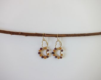 Red Garnet and Hessonite Garnet 14K Gold Filled Heart Shaped Gem Wrapped Earrings
