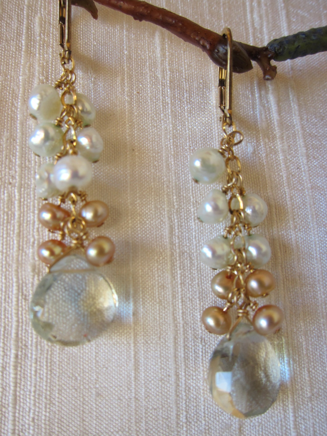 Green Amethyst Pearl 14K Gold Filled Handmade Earrings - Etsy