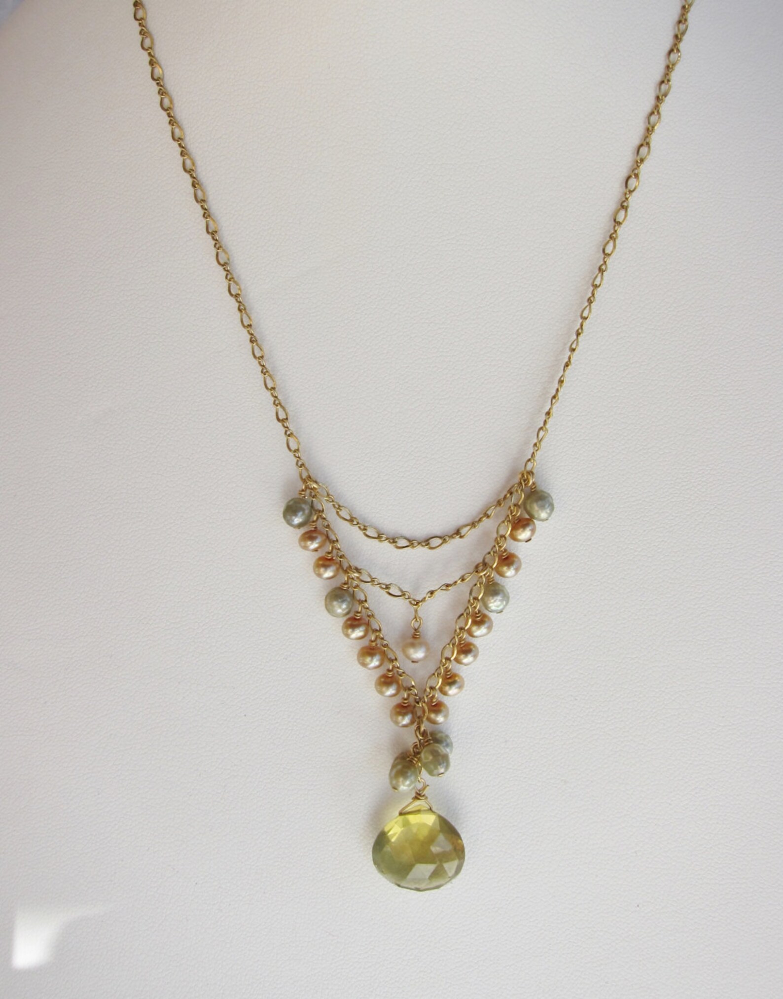 Whiskey Quartz Pendant and Pearl Handmade Necklace With 14K - Etsy