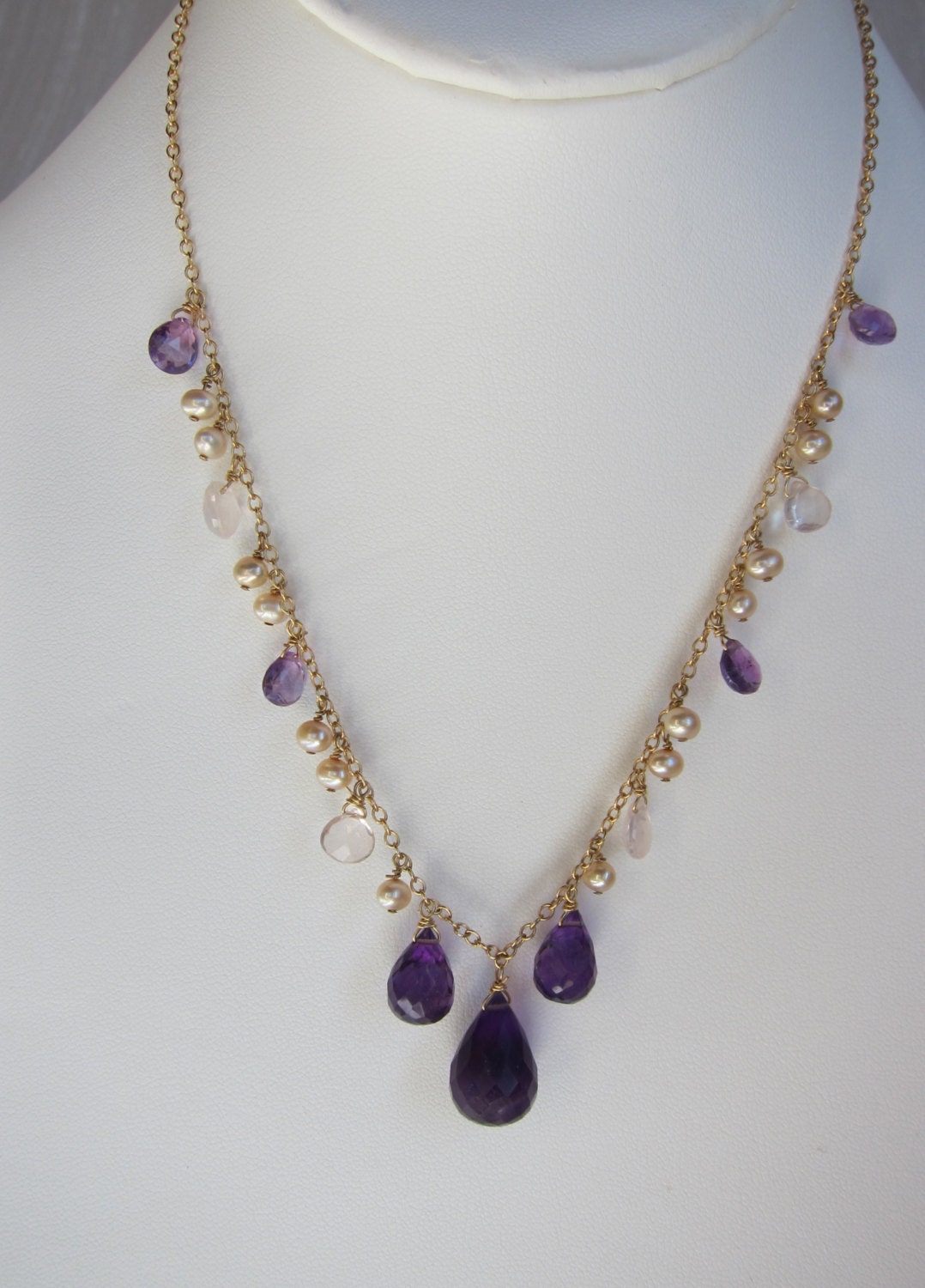 Purple Amethyst Pendants, Rose Quartz, Champagne Pearl