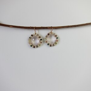Rose Quartz, Tourmaline and Pearl 14K Rose Gold Filled Handmade Earrings image 2