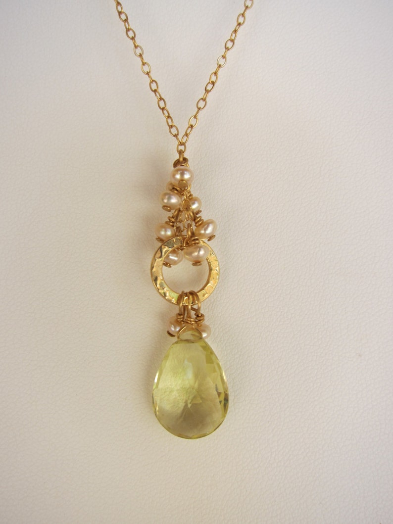 Lemon Quartz Pendant Champagne Pearls Handmade Necklace With - Etsy