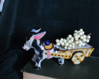 Donkey Pulling Cart - Vintage Cenoco Figurine Made in Japan - Mid Century Porcelain