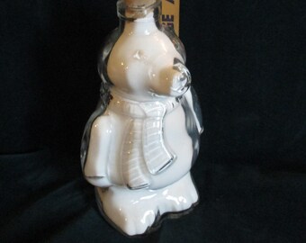 Beloved Snow Crest Bear made of clear glass with a cozy scarf  design -Vintage 1950's - Collectible soda bottle