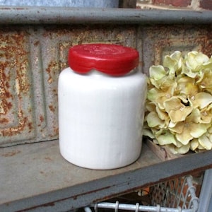 Moutarde Du Temeraire Vintage French Mustard Crock With Red Lid