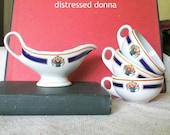 Shenango Creamer with Three Coffee Cups Ironstone Restaurant Ware Vintage Set of Four Pieces - Floral Basket Design
