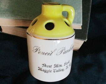 Vintage Souvenir Jug from Ghost Mountain Park, Maggie Valley, NC - Unique Pencil Parking Holder 1970's