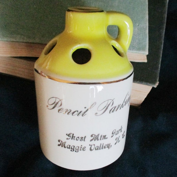 Vintage Souvenir Jug from Ghost Mountain Park, Maggie Valley, NC - Unique Pencil Parking Holder 1970's