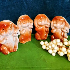 Vintage 1950s Mama Dog with Puppy Figurines - Japan Porcelain Set