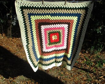 Vintage Handmade Multicolored Afghan - 36" Square Lap Blanket - Country Farmhouse Decor - Estate Sale Find - Granny  Chic- Sofa Throw