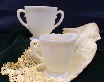 Vintage MacBeth and Evans Milk Glass Sugar Bowl and Cream Pitcher - Ruby Glow, Perfect for Collectors and Newlyweds - 1960s