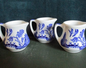Shenango Individual Creamers - Blue Willow Design - Set of Three Restaurant Ware -1961
