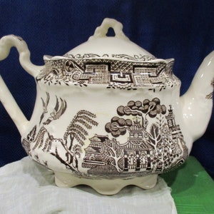 Vintage Quality Arthur Wood Brown Transferware Pitcher - Early 1900s, Made in England Vintage Teapot Colectible