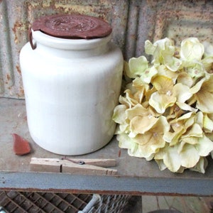 Moutarde Du Temeraire Vintage French Mustard Crock With Broken Red Lid
