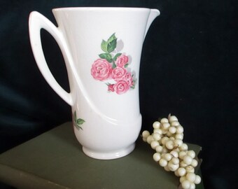 Vintage W. S. George Cavitt Shaw Pitcher | Pink Rose Bouquets | Art Deco Handle | Collector's Piece | Gift for Brides | Free Shipping