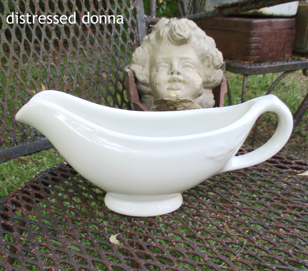 Hall White Ironstone Gravy Boat With Wheat in Circle Detail Etsy