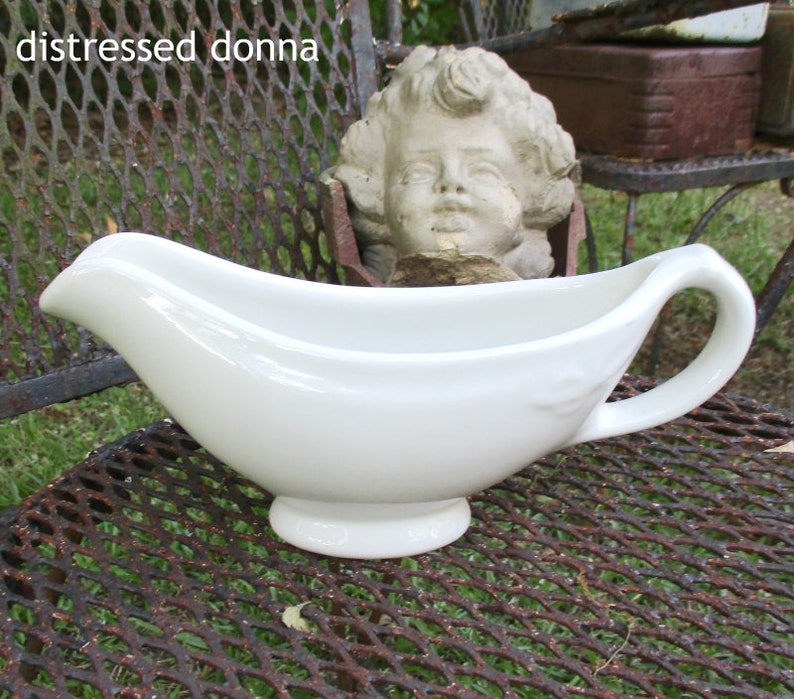 Hall White Ironstone Gravy Boat With Wheat in Circle Detail Etsy