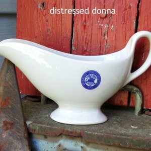 1930 Veterans Administration White Ironstone Gravy Boat With VA Seal in Blue - Shenango China