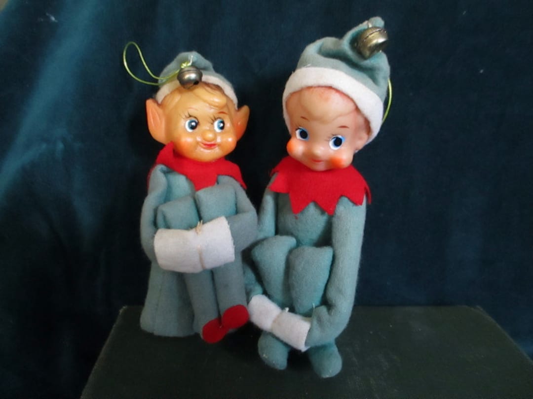 Pixie Pair Kneehugger Elves Made in Japan INARCO Two Pixies Green Felt ...