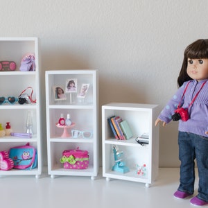 Bookcase or Display Cabinet with Decorative Feet | perfectly sized for popular 18” dolls