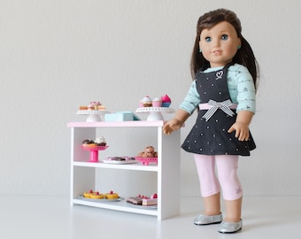 Two-Shelf Table or Display Counter with Colored Top | perfectly sized for popular 18” dolls
