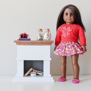 Cozy Doll Fireplace with Tea Light Backlight + 4 Wood Logs – Handmade 18-Inch Doll Furniture