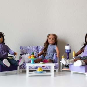 6-piece Living Room Set: Couch, 2 Chairs, Coffee, End Table & Lamp | perfectly sized for popular 18” dolls