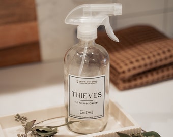 Thieves Label with 16 oz Glass Spray Bottle | Thieves All-Purpose Cleaner | Young Living | Waterproof Vinyl | Simply Rooted Design Co.