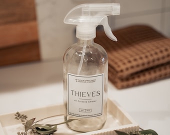 Thieves All-Purpose Cleaner: 16 oz Glass Spray Bottle with Minimalist Label