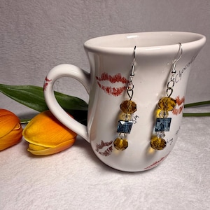 Beaded Dangle Earrings - Blue and Gold