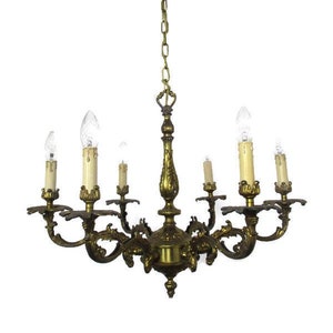 Impressive Chandelier 6 arm Lights Brass Ornate Mid Century 50s Beautiful Working