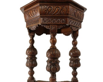 Exquisite Side Table Antique 19th century octagonal Hand Carved Ornate wood