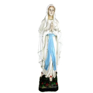 XL Virgin Mary Madonna Our Lady of Lourdes Plaster Statue Chapel French 26.37&quot;