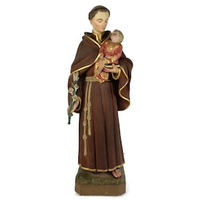 Antique 1900s Neo gothic St Saint Anthony Padua Church Statue  Finder Lost Articles Infant Child hand Painted