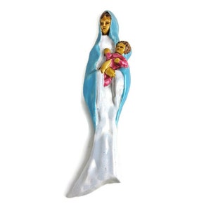 Keramik Wandbehang Yang Frankreich Madonna Unsere Liebe Frau Jungfrau Maria mit Jesuskind Vintage
